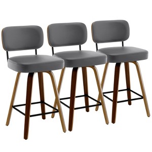 Bekrvio 26"/29” Swivel Bar Stools Set of 3, Upholstered Faux Leather Barstools with Back, Bar Chairs Island Stools for Kitchen Counter - 1 of 4