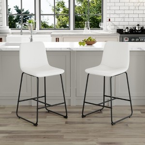 37"H PU Material Modern Minimalist Bar Stools Set of 2 with Footrest and Non-Slip Pads for Kitchen, Bar, or Home - 1 of 4