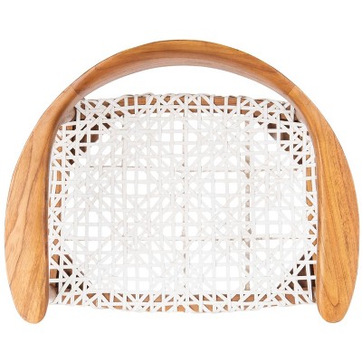 Natural Mindi Wood and White Leather Woven Accent Chair