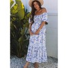 Amaryllis Women’s Smocked Bodice Midi Dress Puff Short Sleeves Tiered Skirt Square Neckline - 2 of 4