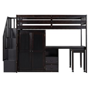 CLIHOME Twin Size Loft Bed Frame with Stairs, Bookshelf, Drawers, Desk & Wardrobe, Space-Saving Multifunctional Furniture for Kids & Teens - 1 of 4