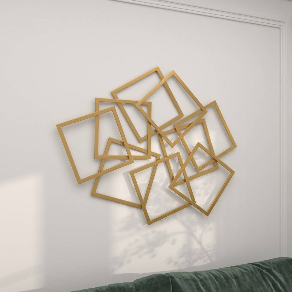 Photos - Wallpaper Metal Geometric Overlapping Square Wall Decor Gold - CosmoLiving by Cosmop