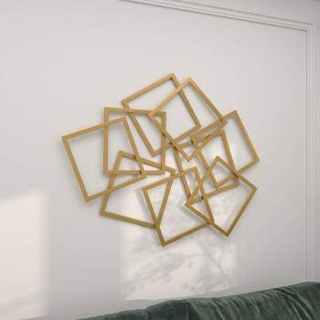 Metal Geometric Overlapping Square Wall Decor Gold - CosmoLiving by Cosmopolitan