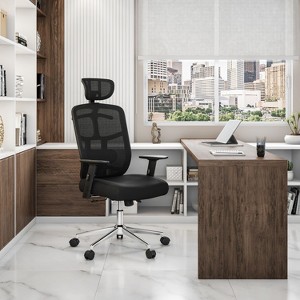 High Back Executive Mesh Office Chair with Arms, Lumbar Support and Chrome Base, Black - 1 of 4