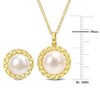 EVERLY JEWELRY | Yellow Plated Sterling Silver 8-9.5mm Cultured Freshwater Pearl 2-PC Stud Earrings and Pendant w/Chain Set - 2 of 4