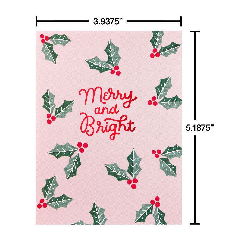 10ct Pink Merry and Bright Blank Christmas Cards, 6 of 8