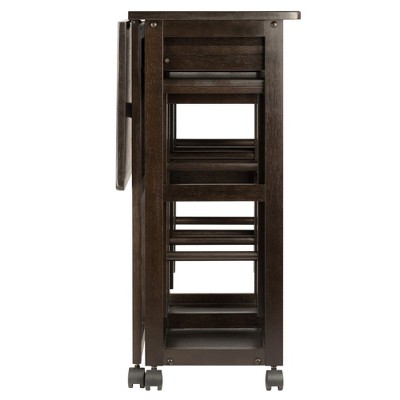 Dark Brown Drop Leaf Kitchen Cart with Storage
