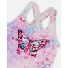 Deux par Deux Girl Printed One-Piece Swimsuit Pink Butterflies with Bubble Effects - 4 of 4