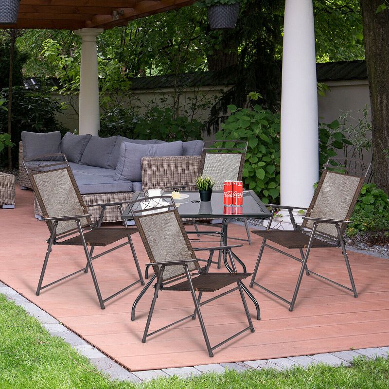 Costway Set of 4 Patio Folding Sling Chairs Steel Textilene Camping Deck Garden Pool, 2 of 11