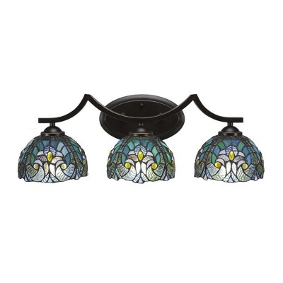 Toltec Lighting Zilo 3 - Light Vanity in  Dark Granite with 7" Turquoise Cypress Art Glass Shade
