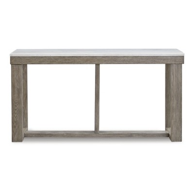 Beige and White Rectangular Wood and Stone Sofa Table