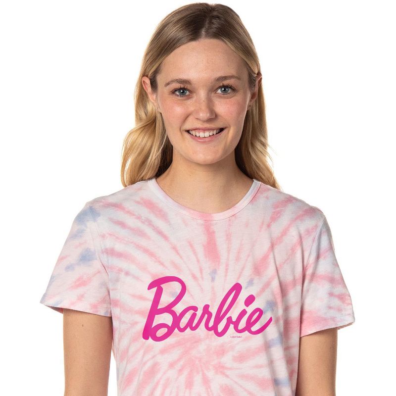 Barbie Womens' Title Logo Tie-Dye Nightgown Sleep Pajama Shirt For Adults Multicolored, 3 of 5