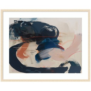 Kate and Laurel Framed Art Deep Blue Momentum I by Amy Lighthall, 42x34, Woodgrain Stripe Blonde - 1 of 4