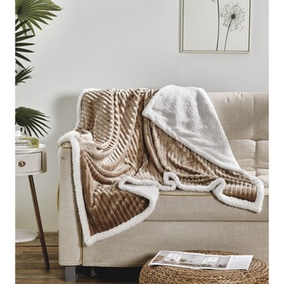 Kate Aurora Ultra Soft & Plush Cozy Corduroy Faux Shearling Accent Throw Blanket - 50"x60"