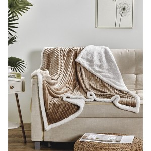 Kate Aurora Ultra Soft & Plush Cozy Corduroy Faux Shearling Accent Throw Blanket - 50"x60" - 1 of 3