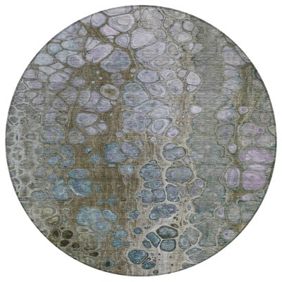 HomeRoots 8' Brown And Gray Round Abstract Washable Indoor Outdoor Area Rug