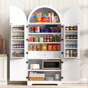 ORRD 72" Arched Kitchen Pantry Cabinet with Hidden Drawer, Fluted Doors, 3 Adjustable Shelves & 8 Door Racks, Natural - 1 of 4