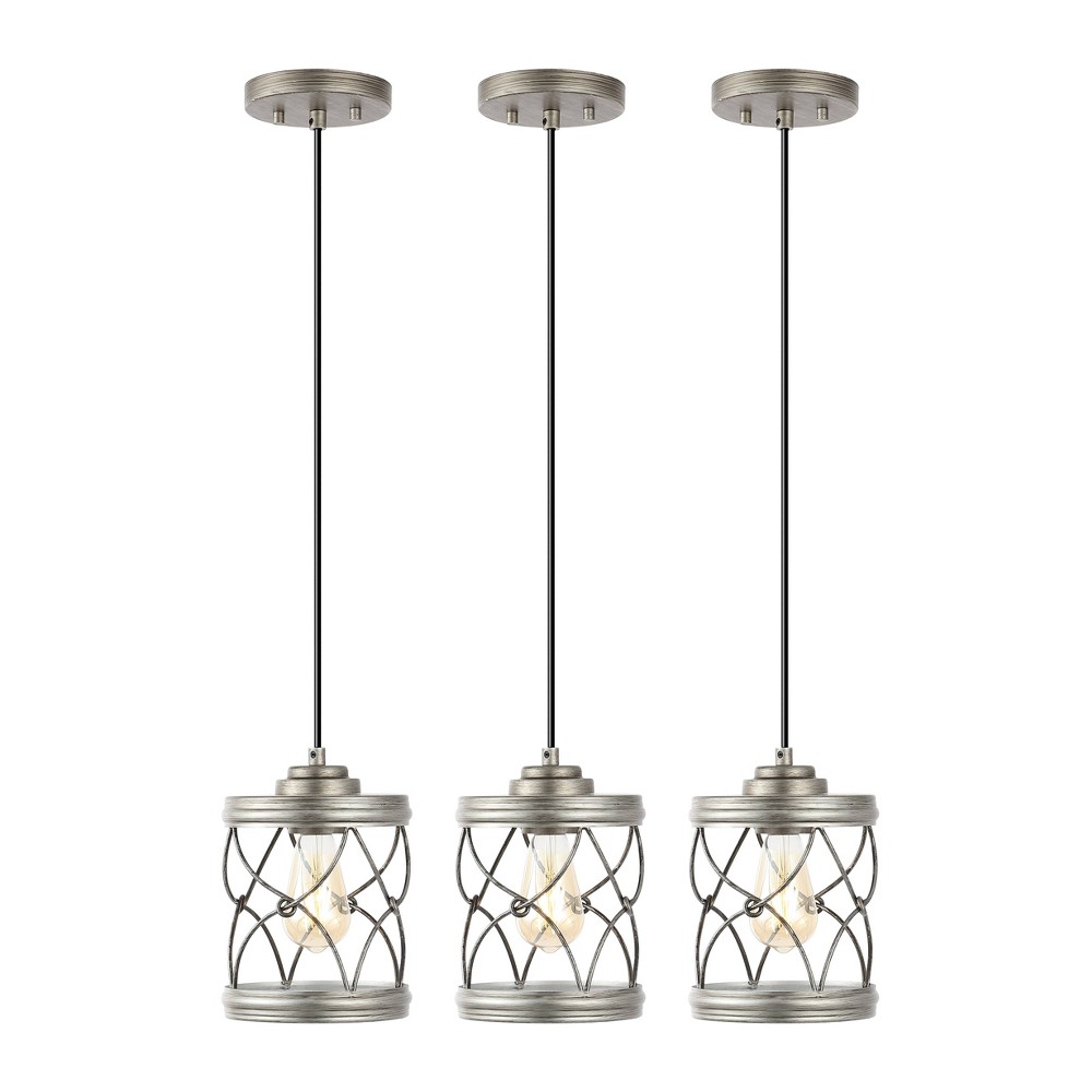 JONATHAN Y Marelle (Set of 3) 6.5" 1-Light Farmhouse Industrial Iron Filigree Caged Jar Pendants Antique Silver: ETL Listed, LED, Bohemian Style