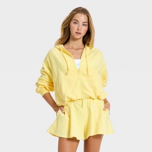 Women's Cropped Bubble Hem Full Zip Sweatshirt - JoyLab™ Yellow S
