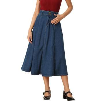 Allegra K Women's Long High Rise Button Front A-line Classic Jean Skirts