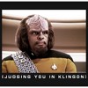 Men's Star Trek: The Next Generation Worf Judging You in Klingon Long Sleeve Shirt - 2 of 4