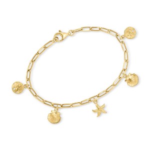 Ross-Simons 14kt Yellow Gold Sea Life Paper Clip Link Charm Bracelet - 1 of 4