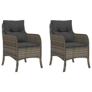 vidaXL Gray Poly Rattan Patio Chairs with Cushions - Set of 2, Comfortable Outdoor Garden Furniture with Removable Washable Covers, Steel Frame - 1 of 4