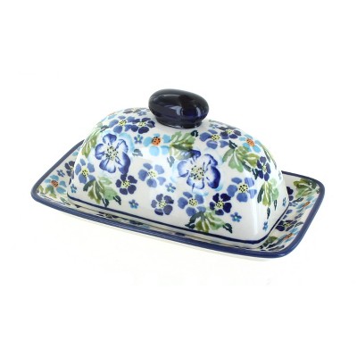 Blue Rose Polish Pottery Vintage Violet Butter Dish