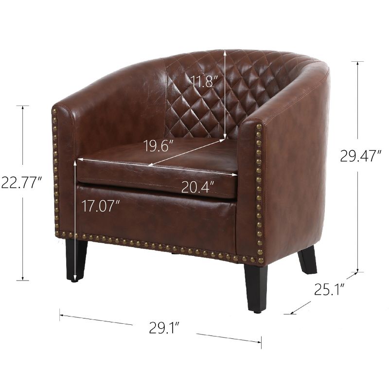 Modern Accent Barrel Chair with Nail Heads and Solid Wood Legs - ModernLuxe, 4 of 11