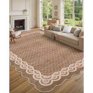 Scalloped Edge Area Rugs Modern Washable Bordered Geometric Soft Rug for Living Room Bedroom - 1 of 4