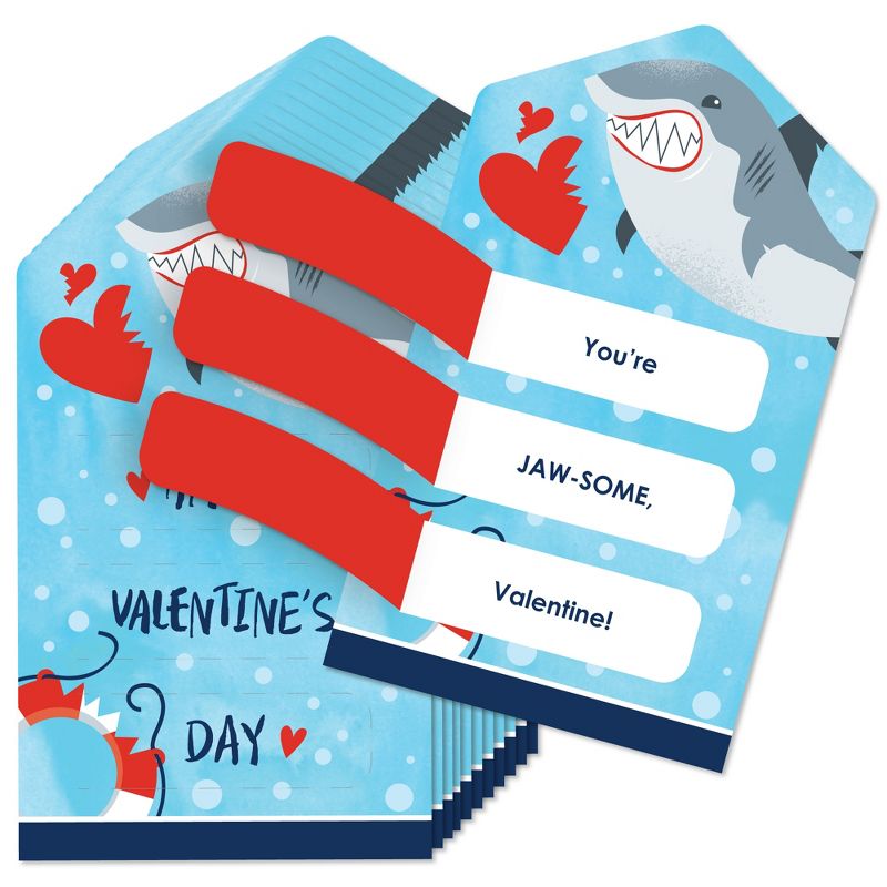 Big Dot of Happiness Shark Zone - Jawsome Shark Cards for Kids - Happy Valentine's Day Pull Tabs - Set of 12, 1 of 8