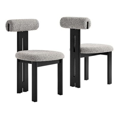 Modway  Torian Upholstered Boucle Dining Chairs Set of 2 in Wenge Taupe - 3-Legged Farmhouse Kitchen Chairs Comfortable Side Chairs with Wood Legs