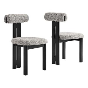 Modway  Torian Upholstered Boucle Dining Chairs Set of 2 in Wenge Taupe - 3-Legged Farmhouse Kitchen Chairs Comfortable Side Chairs with Wood Legs - 1 of 4