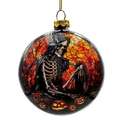 Haunting Stained Glass Skeleton and Raven Ornament