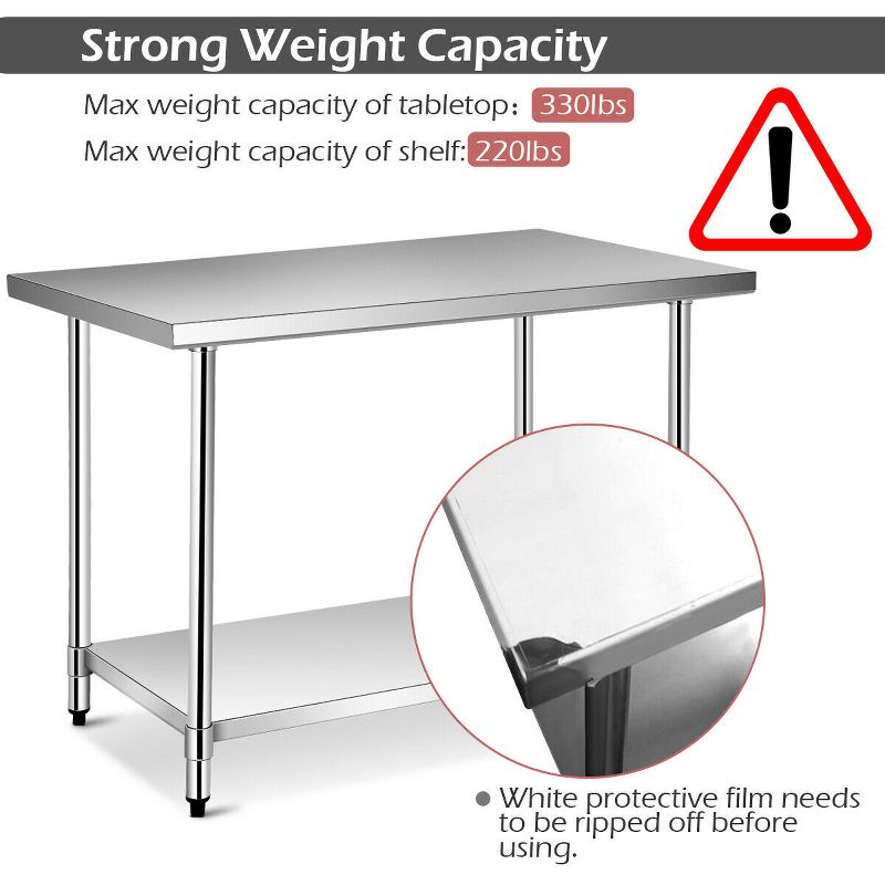Tangkula 30" x 48" Stainless Steel Food Prep & Work Table Commercial Kitchen Table Silver, 5 of 11