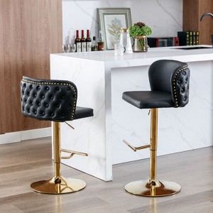 CAVINAS 25"-33"Swivel Bar Stools with Back Tufted,Set of 2,Upholstery Counter Height Barstools,Adjustable Seat Height - 1 of 4
