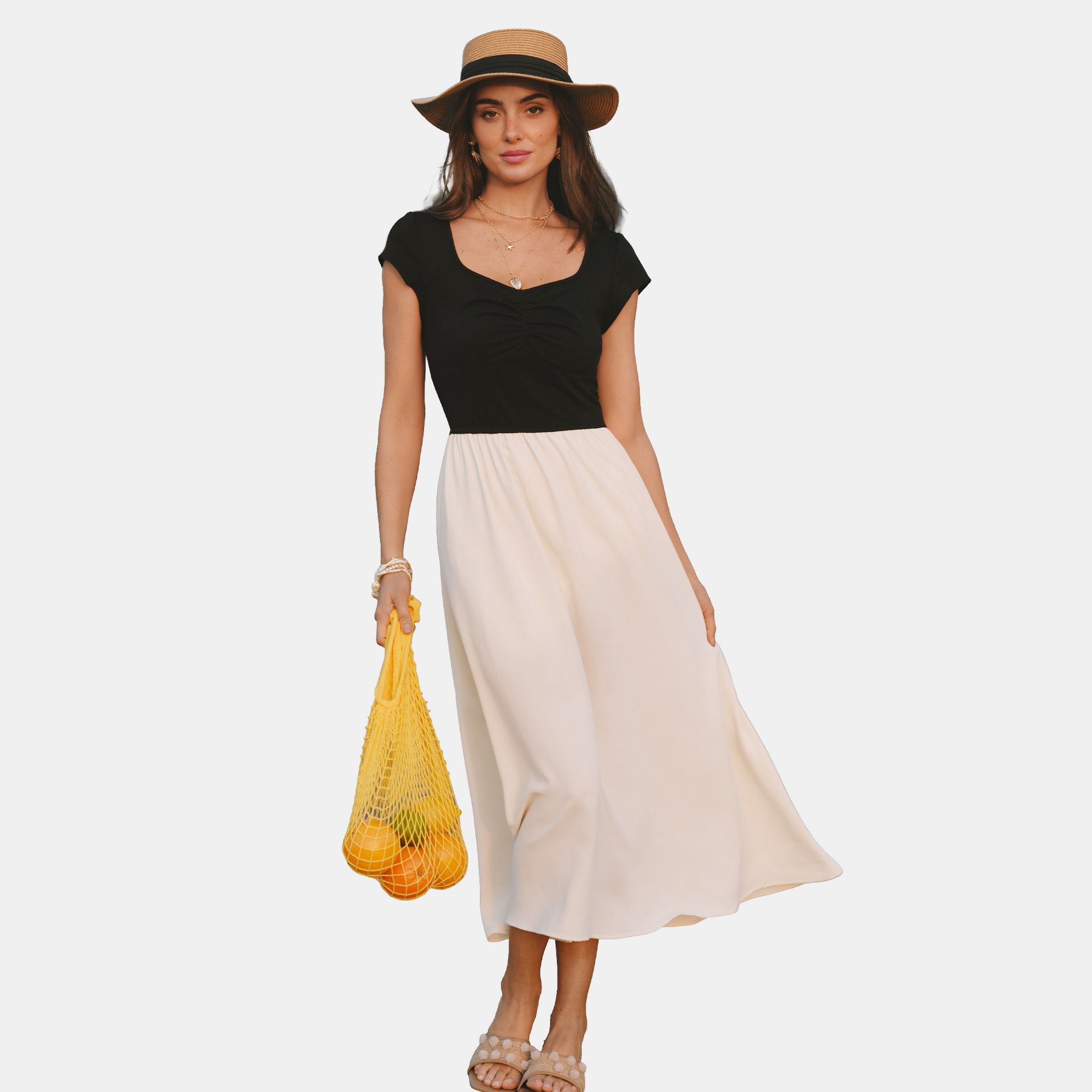 Women's Chic Two-Tone Maxi Dress with Sweetheart Neckline - Cupshe