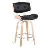 LumiSource Set of 2 Lombardi Counter Height Barstools Natural/Chrome/Black: Mid-Century Modern, Swivel, Upholstered, Wood Legs - 2 of 4
