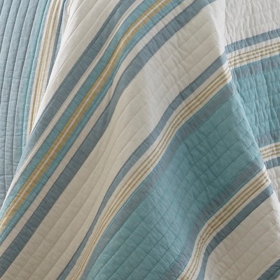 Kailua Twin Blue Cotton Reversible Quilt and Sham Set