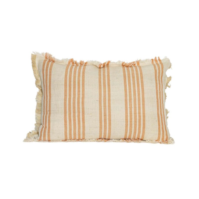 Hand Woven Coral Striped Lumbar Pillow Jute & Cotton With Polyester Fill by Foreside Home & Garden, 1 of 7
