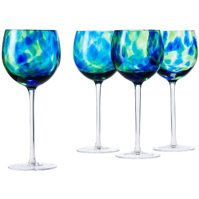 Blue Rose Polish Pottery Hand blown Large Wine Glass Set