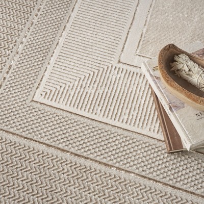Ivory Geometric 9' x 12' Synthetic Washable Rug