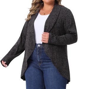 Agnes Orinda Women's Plus Size Texture Lapel Irregular Hem Long Sleeve Soft Knit Causal Open Front Cardigan - 1 of 4
