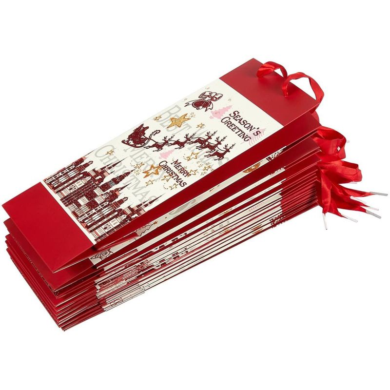 Juvale 12-Pack Christmas Paper Wine Gift Bags with Satin Handles, 4 designs 4x5x13.5 In, 4 of 5