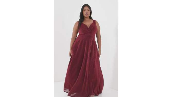 QUIZ Women's Plus Size Glitter Wrap Maxi Dress, 2 of 7, play video