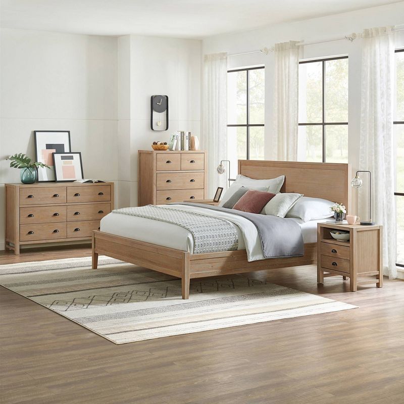 5pc Arden Wood Bedroom Set with Two 2 Drawer Nightstands Light Driftwood - Alaterre Furniture, 2 of 15