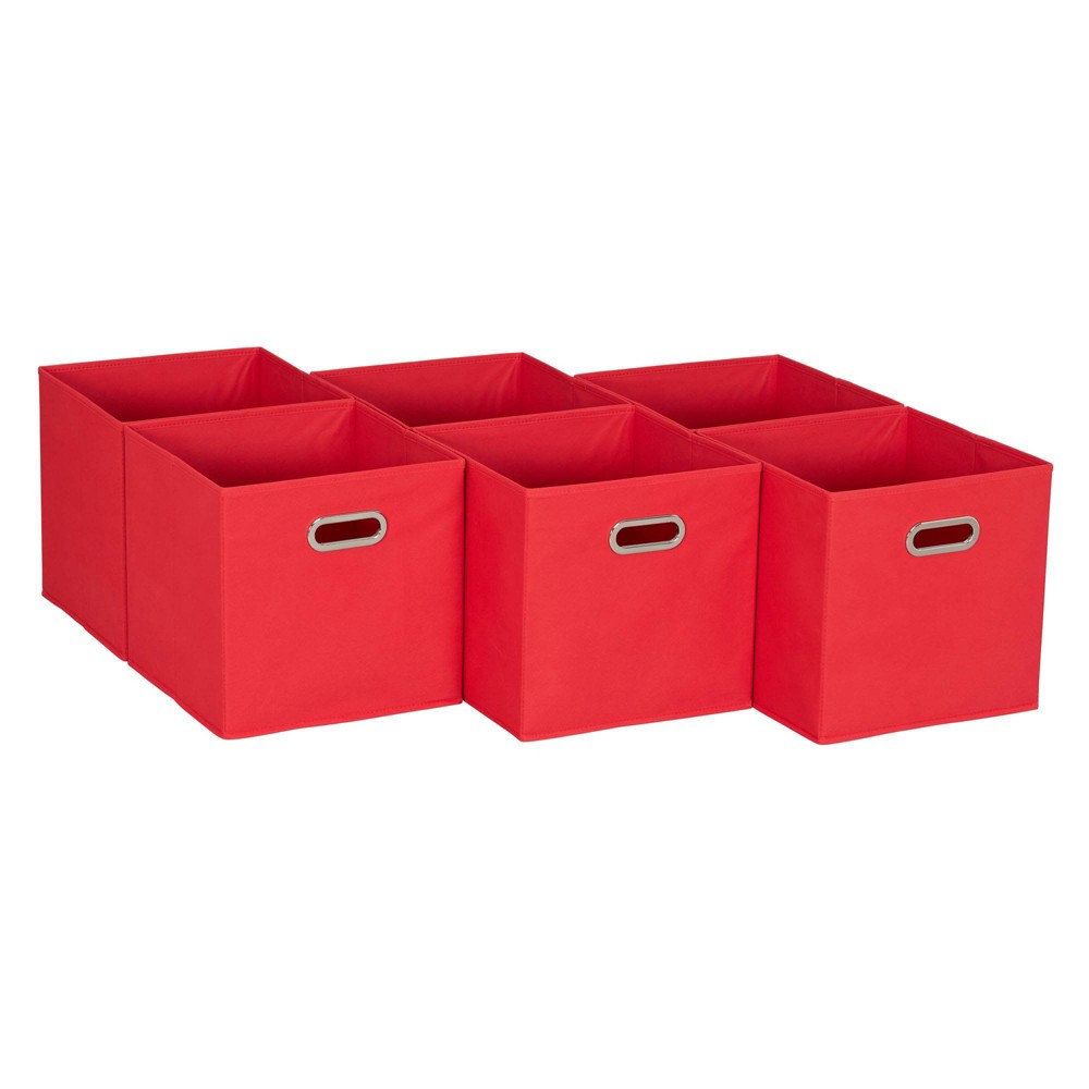 Household Essentials 11" Set of 6 Storage Bins Regal Red: Soft Cubical Storage, Polyester Canvas, Folds Flat, Handles