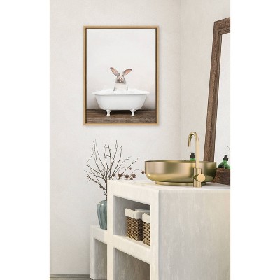 18" x 24" Natural Wood Framed Bunny in Bath Canvas Art