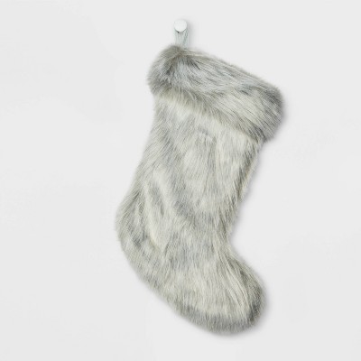 Faux Fur Christmas Stocking Gray - Wondershop™