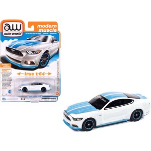 2016 Ford Mustang GT King Premier Edition "Petty's Garage" Oxford White with Petty Blue 1/64 Diecast Model Car by Auto World - 1 of 4